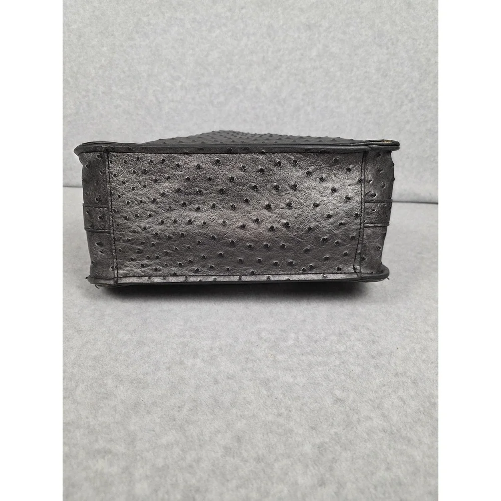 London‎ Fog Bag Womens Small Black Ostrich Embossed Satchel Handbag Purse